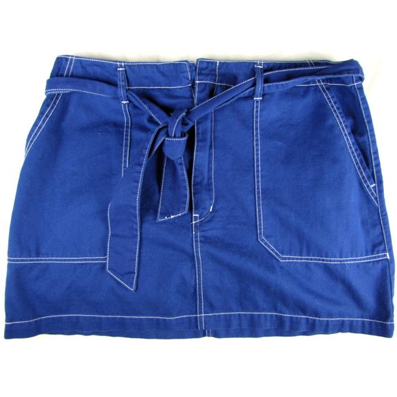 SALE! Belted Stitch Blue Short Mini Skirt - Picture 1 of 3